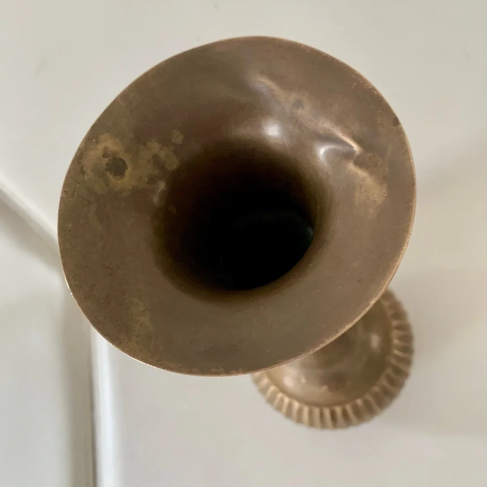 Vintage Solid Brass Tall & Thin Vase 11.5”